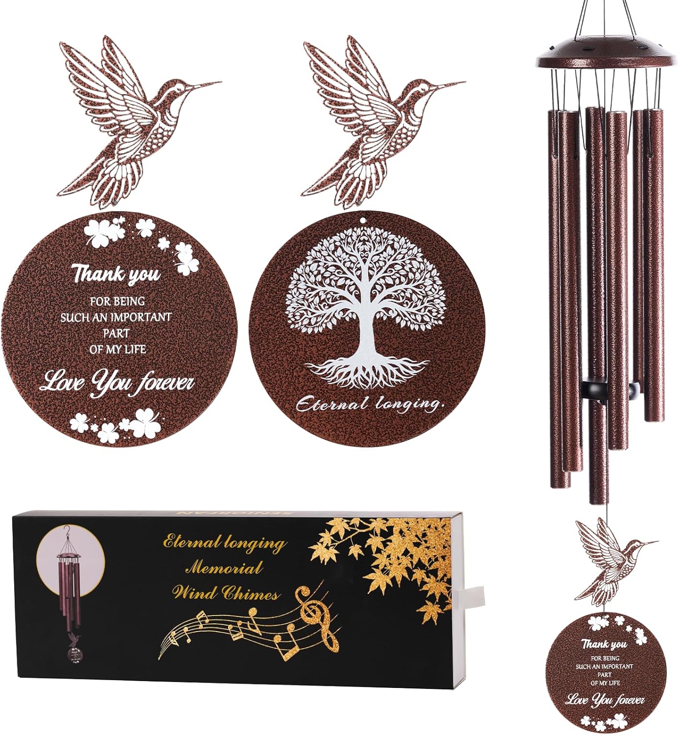 Outdoor Wind Chimes, 37 inch, Hummingbird Windchime, Suitable for Home Decoration, can be Used in Gardens, patios, Balconies, etc. Gift That Expresses Sympathy for Mothers, Grandmothers or Friends.