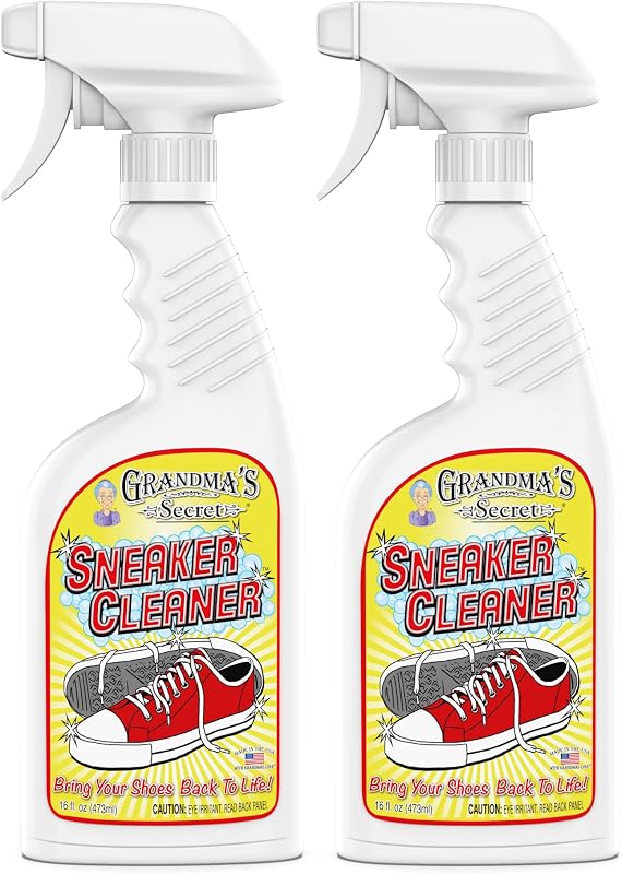 Grandma's Secret Limpiador de zapatillas para goma, lona, ​​cuero – Quitamanchas en spray elimina la suciedad, la mugre y la hierba – Limpiador de zapatos para zapatillas al aire libre, mocasines – 16 oz, paquete de 2