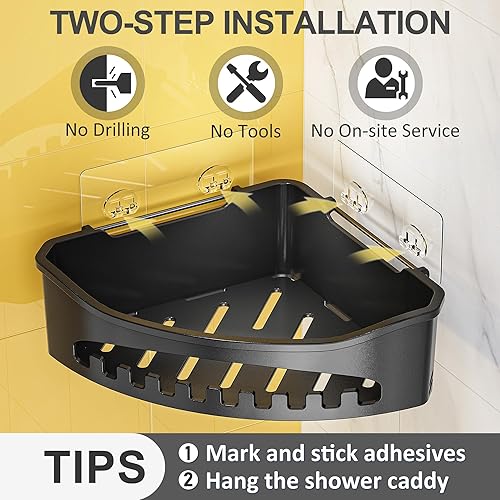 Miniatura 4 de EACONPT Organizador de ducha que ahorra espacio, organizador de ducha esquinero con capacidad para 50 libras, organizador de ducha adhesivo, paquete