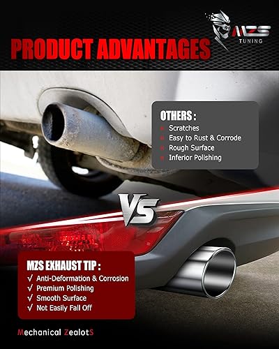 Miniatura 5 de MZS Punta de escape, acero inoxidable 2.5 "Entrada 4" Salida 17" Longitud Diesel Escape Tubo de escape universal Corte de ángulo inclinado