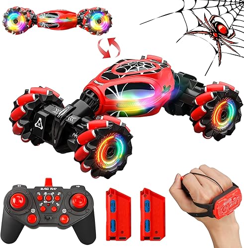 Spider - Auto de control remoto con detección de gestos y control manual, vehículo todoterreno 4WD Drift Twist con música ligera, regalos de