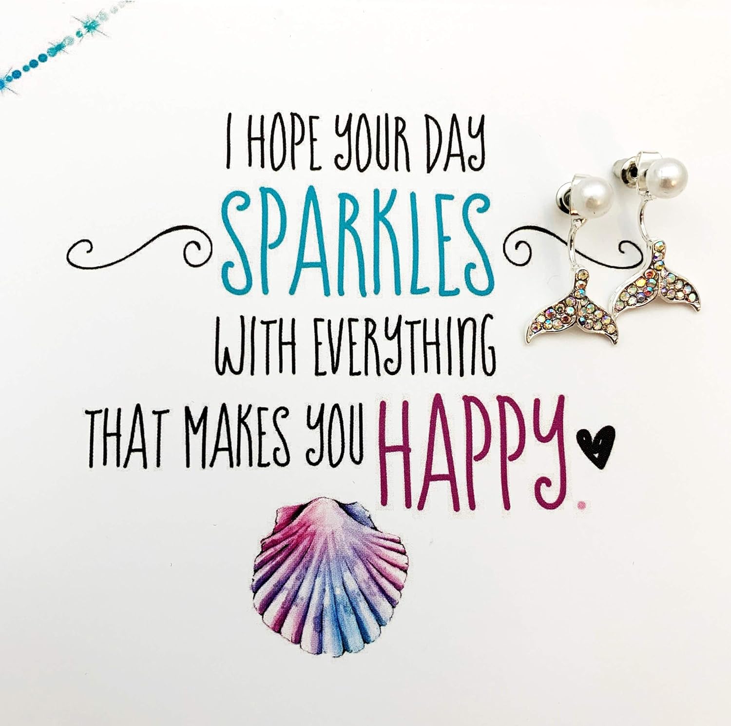 Smiling Wisdom - We Mermaid To Be Great Friends Greeting Card with Necklace and Earrings Gift Set - Tween Teenage Women - Silver Blue