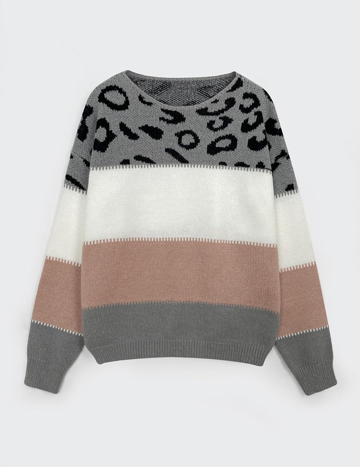 Women’s Oversized Knit Sweater, Casual Long Sleeve Pullover, 2025 Fall Winter Top, Leopard Soft Long Sleeve Knitwear - Image 6