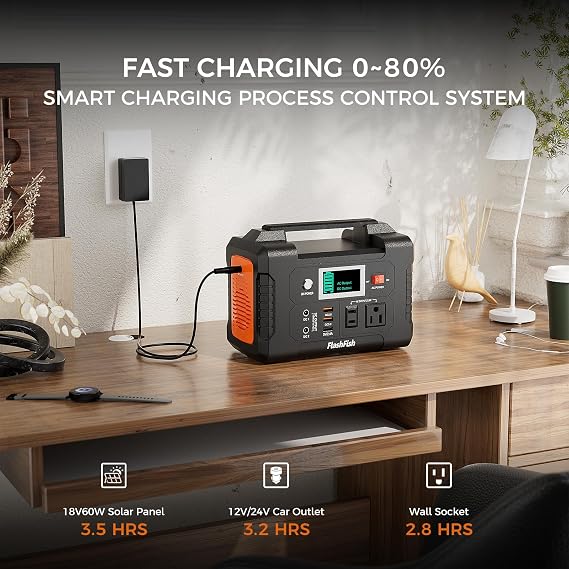 Portable Power Station 200W, FF Flashfish 40800mAh Backup Power Battery Pack With 110V AC Outlets/2 DC Ports/3 USB Ports, Solar Generator Power Supply For Home Backup, Power Outages, and Camping