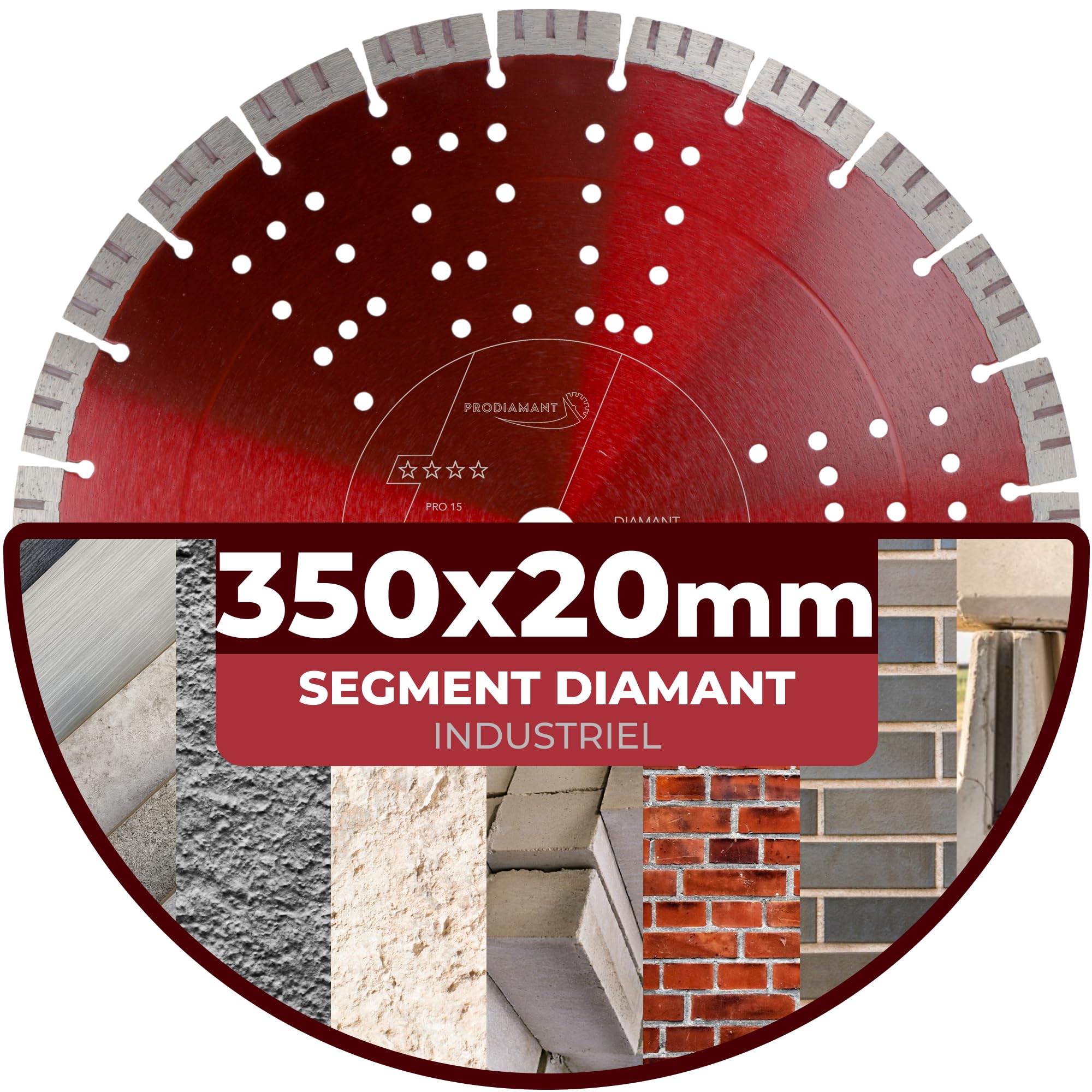 PRODIAMANT Pro15 Disque diamant béton Ø 350 mm x 20 mm segments 15 mm coupe rapide longue durée professionnel scie de sol