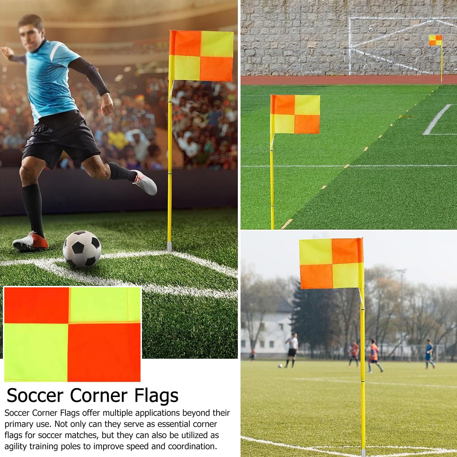 ZAQYCM Slalomstangen Fussball Agility Stangen Gelb Agility Stöcke Fußball Trainingsgeräte, Fester Oder Verstellbarer Hindernis Trainingsstock Für Sport Und Warnung, Bodenstangen Für Pferde Mit Fahnen