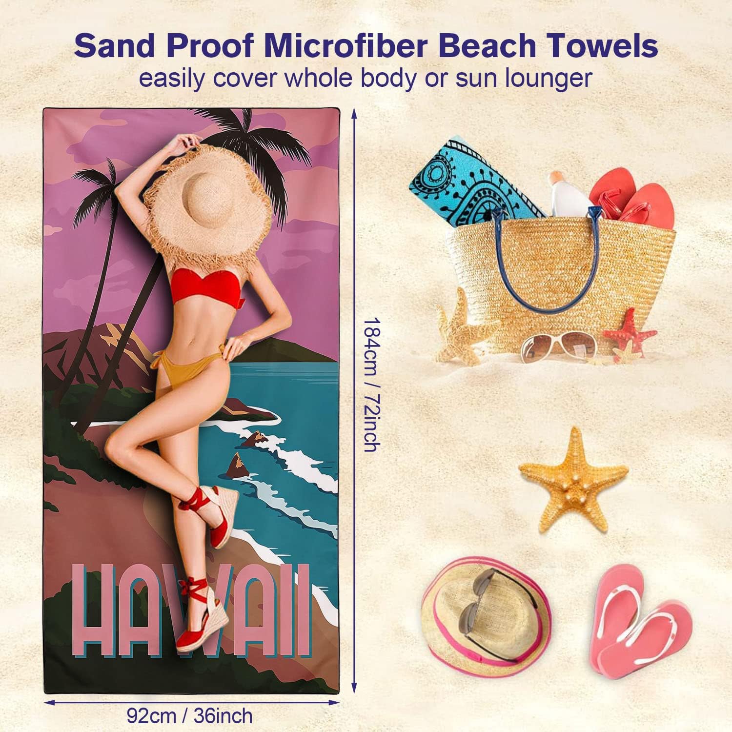 Hawaii Beach Towel Oversized 36"x72" Quick Dry Sand Free Coconut Palm Tree Beach Towels Soft Lightweight Microfiber Towels for Swim Pool Camping Travel - Image 4