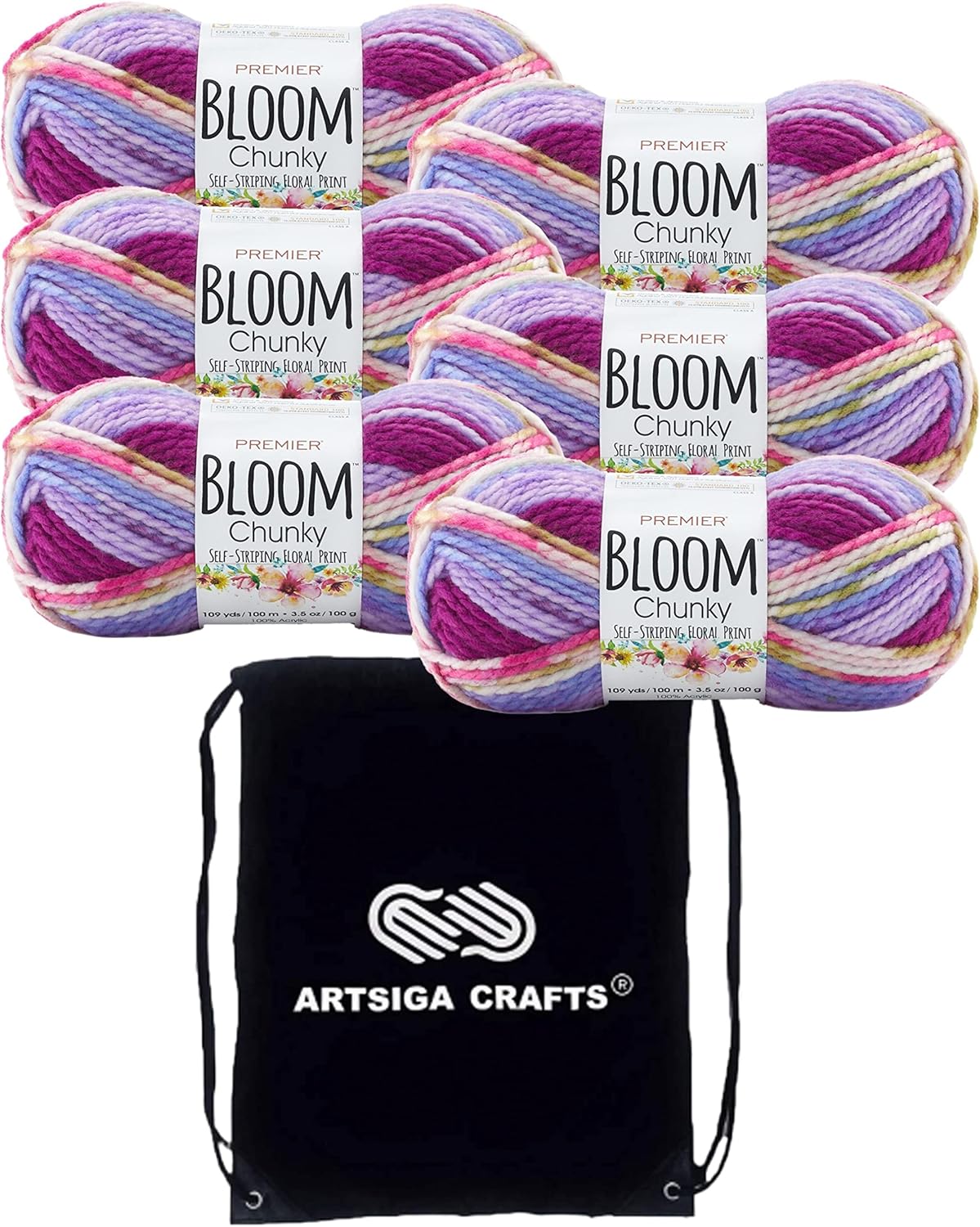 Premier Yarns Bloom Chunky Wildflower 1114-10 (3-Pack) Same Dyelot Chunky Bulky #5 Soft Knitting Yarn 100% Acrylic with Project Bag