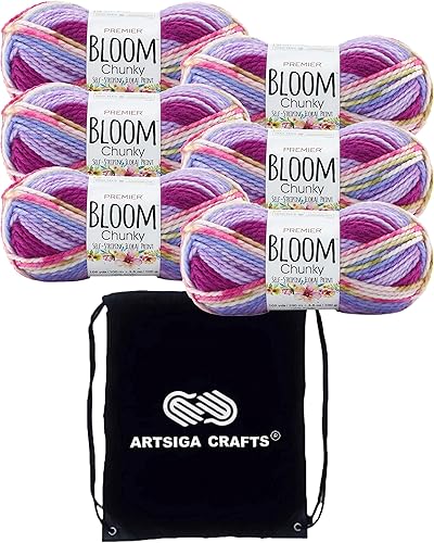 Miniatura 9 de Premier Yarns Bloom Chunky Violet 1114-19 (6 madejas) Same Dyelot Chunky Bulky #5 - Hilo de punto suave, 100% acrílico, paquete con 1 bolsa Artsiga