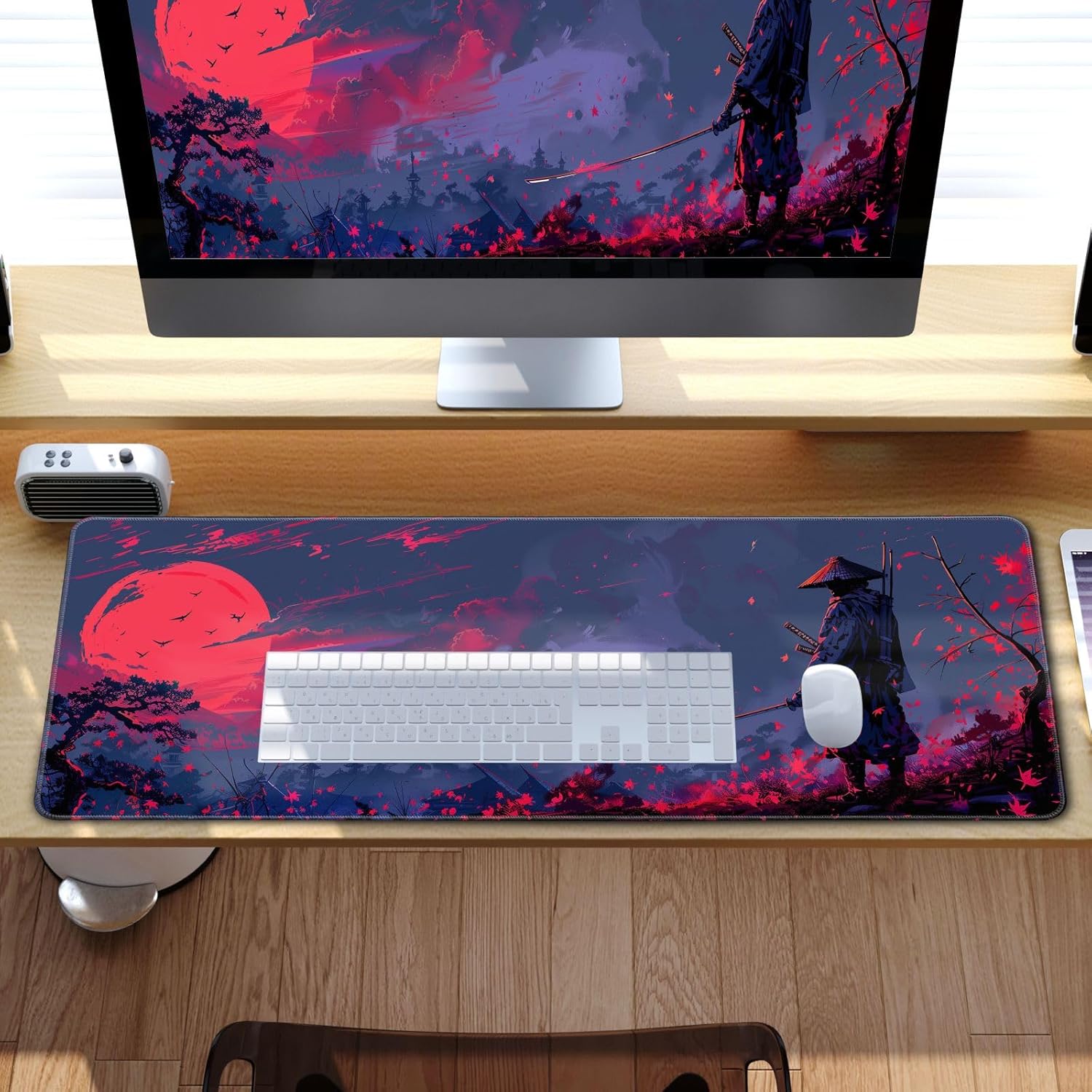 Japanese Gaming Samurai Red Large Gaming Mouse Pad Keyboard Desk Pad Extended Mouse Pad Gaming Office Decor, Pc Laptop Mouse Pads Large (31.5x11.8 in) with Stitched Eges Non-Slip Base Mousepad XL - Image 7