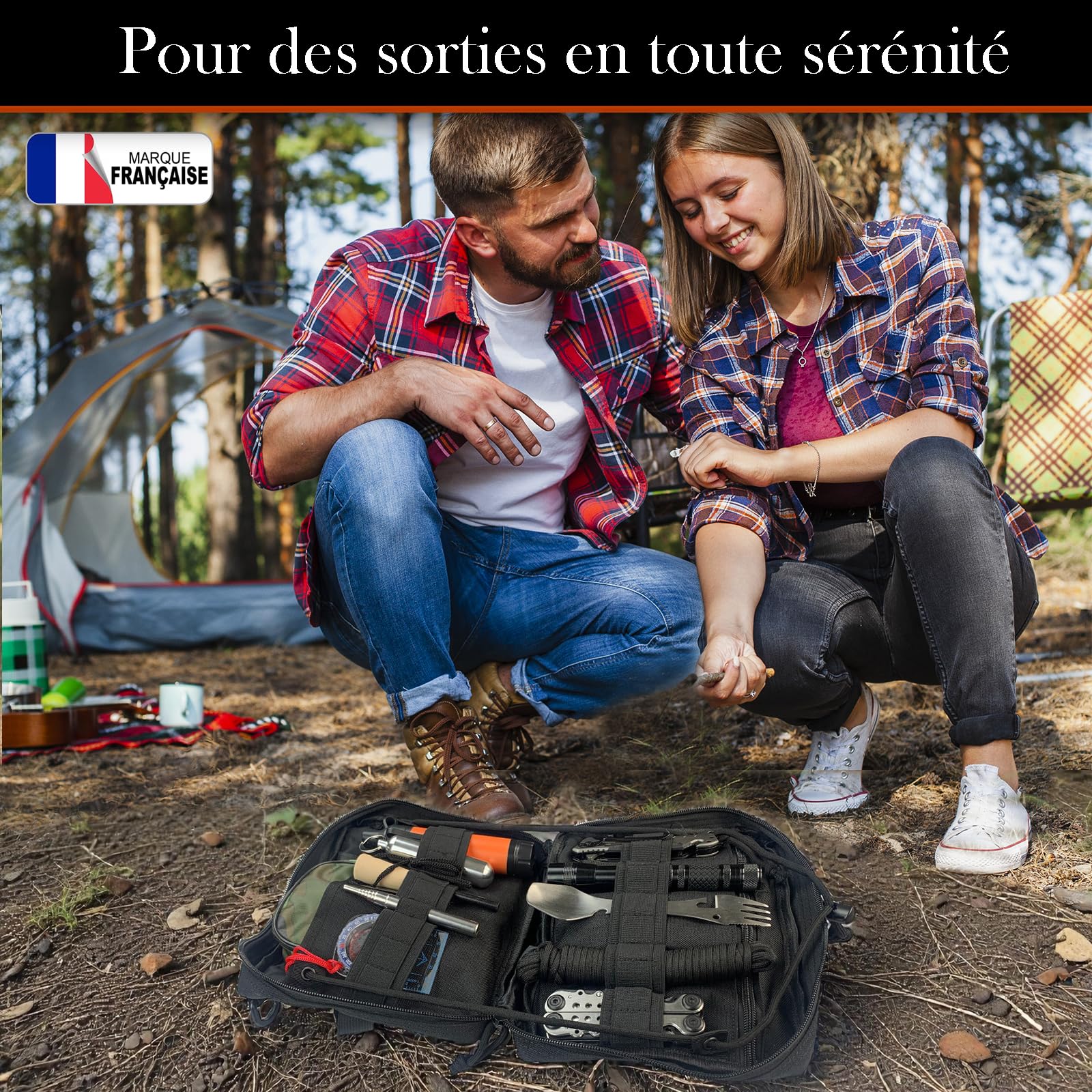 Kit de Survie Complet Francais Haute Qualité + Trousse de Secours + Paille Filtrante + Outils Multifonction + Pince Multifonction, Couverture de Survie, Kit de Survie Randonnée, Camping, Bushcraft