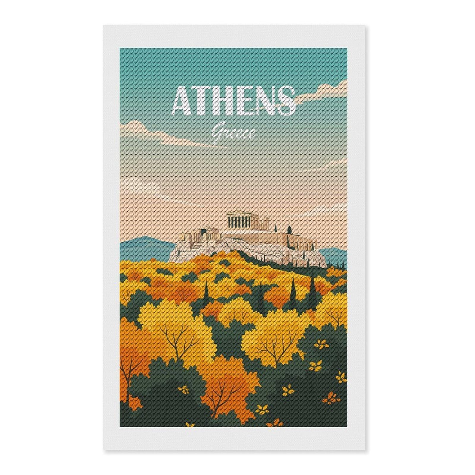 Junmoney Athens Greece DIY Diamond Art Canvas Kit 12"x20", Complete Accessories, Creative Leisure Activity, Home Wall Decor, Gift Idea