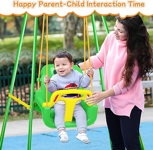 Miniatura 7 de Juego de columpios 3 en 1 para niños pequeños, columpio para bebé con soporte para jugar en interiores y exteriores, columpio plegable para bebé,