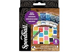 Speedball Water-Soluble Block Printing Ink Starter Set, 6 Bold Colors with Satin Finish, 1.25-Ounce Tubes