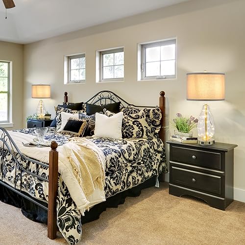 Miniatura 5 de Juego de 2 lámparas de mesa, lámpara de mesita de noche de granja de 3 vías regulables USB A+C con control táctil, lámpara de mesa moderna para