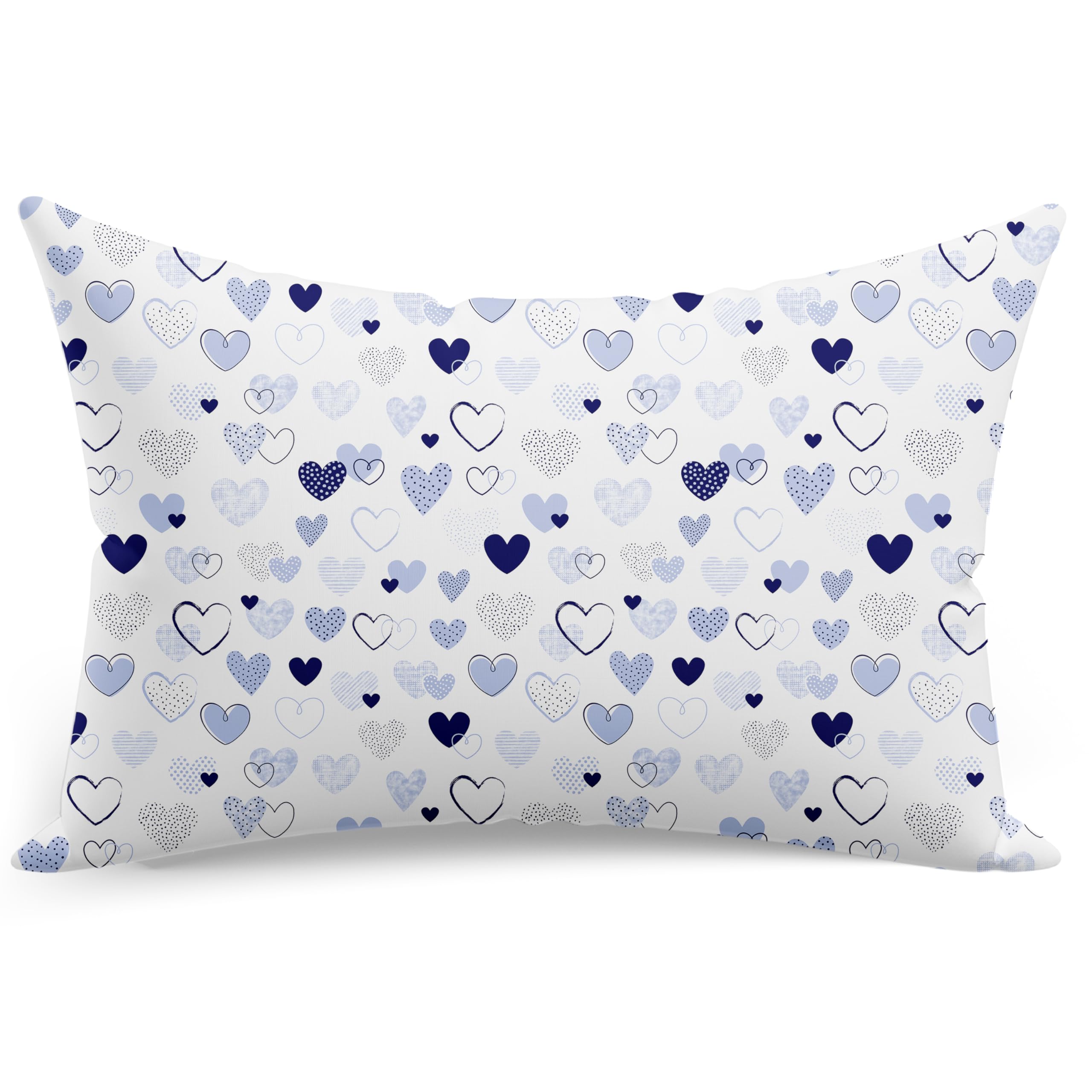 Federa per cuscino 40x60 cm 100% cotone Öko-Tex 100 con chiusura lampo cuori blu