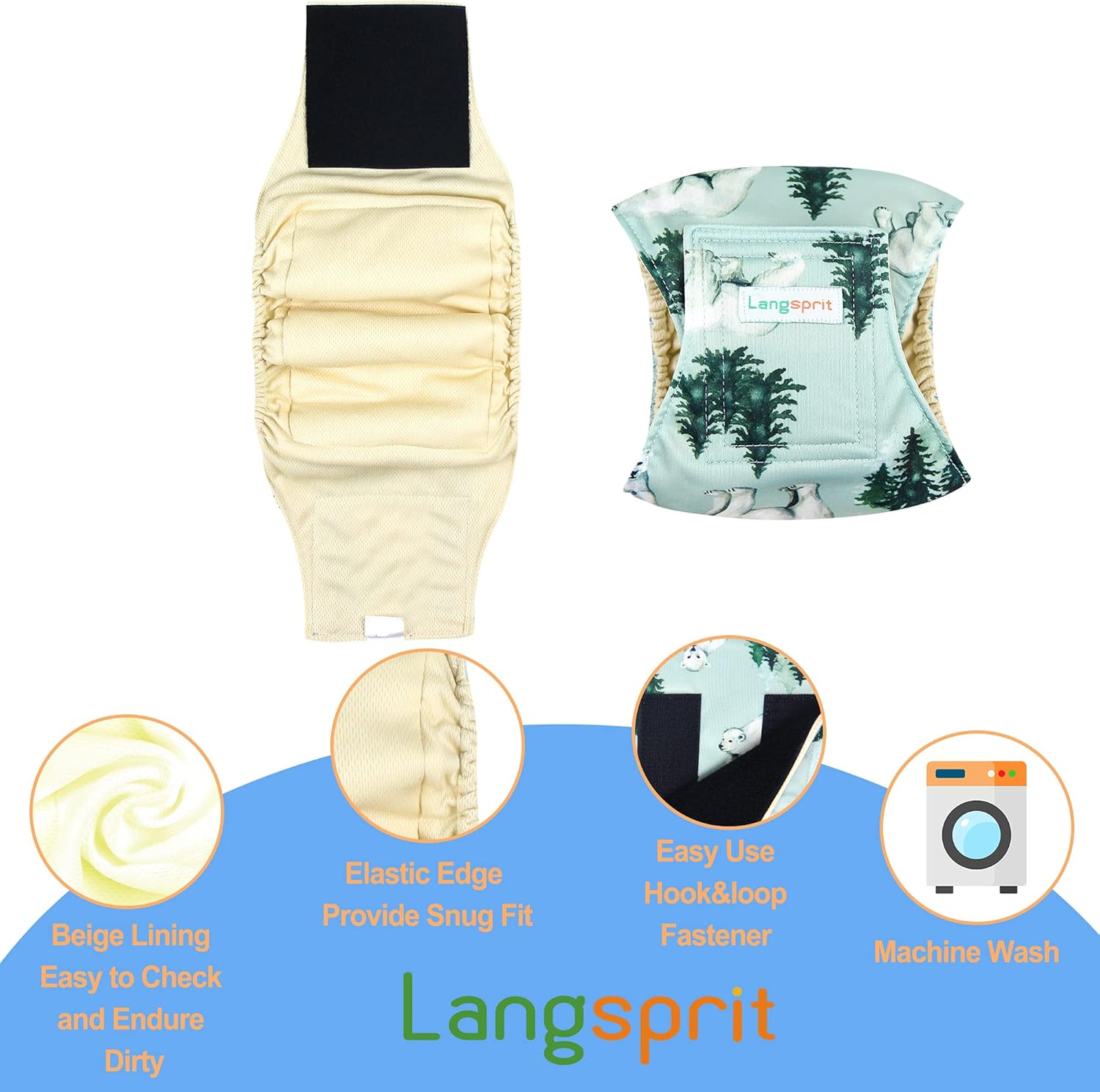 Langsprit Male Belly Bands for Dogs (Pack of 3) - High Absorbing Dog Wraps Male Washable - Reusable Dog Diapers (Fox,Cat,Polar Bear, Large) Large Fox,Cat,Polar Bear