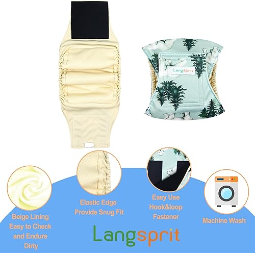 Miniatura 4 de Langsprit Bandas para el vientre masculino para perros (paquete de 3)  Envolturas de alta absorción para perros machos lavables  Pañales