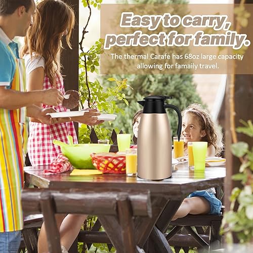 Miniatura 7 de Jarras térmicas de café de 68 onzas para mantener el calor, jarra térmica de acero inoxidable de 2 litros, jarra aislada al vacío de doble pared