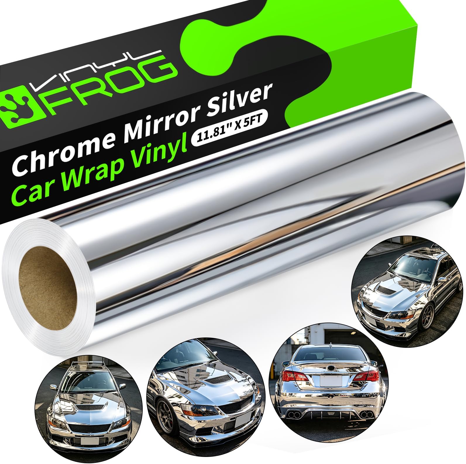 VINYL FROG Car Wrap Vinyl 11.81 Inches x 60 Inches Chrome Mirror Silver Self Adhesive Film DIY Decals Roll Air Release Technology