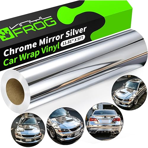 VINYL FROG Car Wrap Vinyl 11.81 Inches x 60 Inches Chrome Mirror Silver Self Adhesive Film DIY Decals Roll Air Release Technology