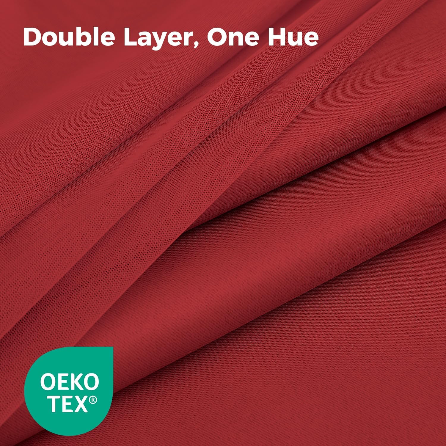 100% Blackout Curtains for Bedroom, Double Layer Red Curtains, Black Out Curtain 84 inch Long with Sheer Overlay for Living Room, Room Darkening Window Drapes with Grommet, 52" W x 84" L