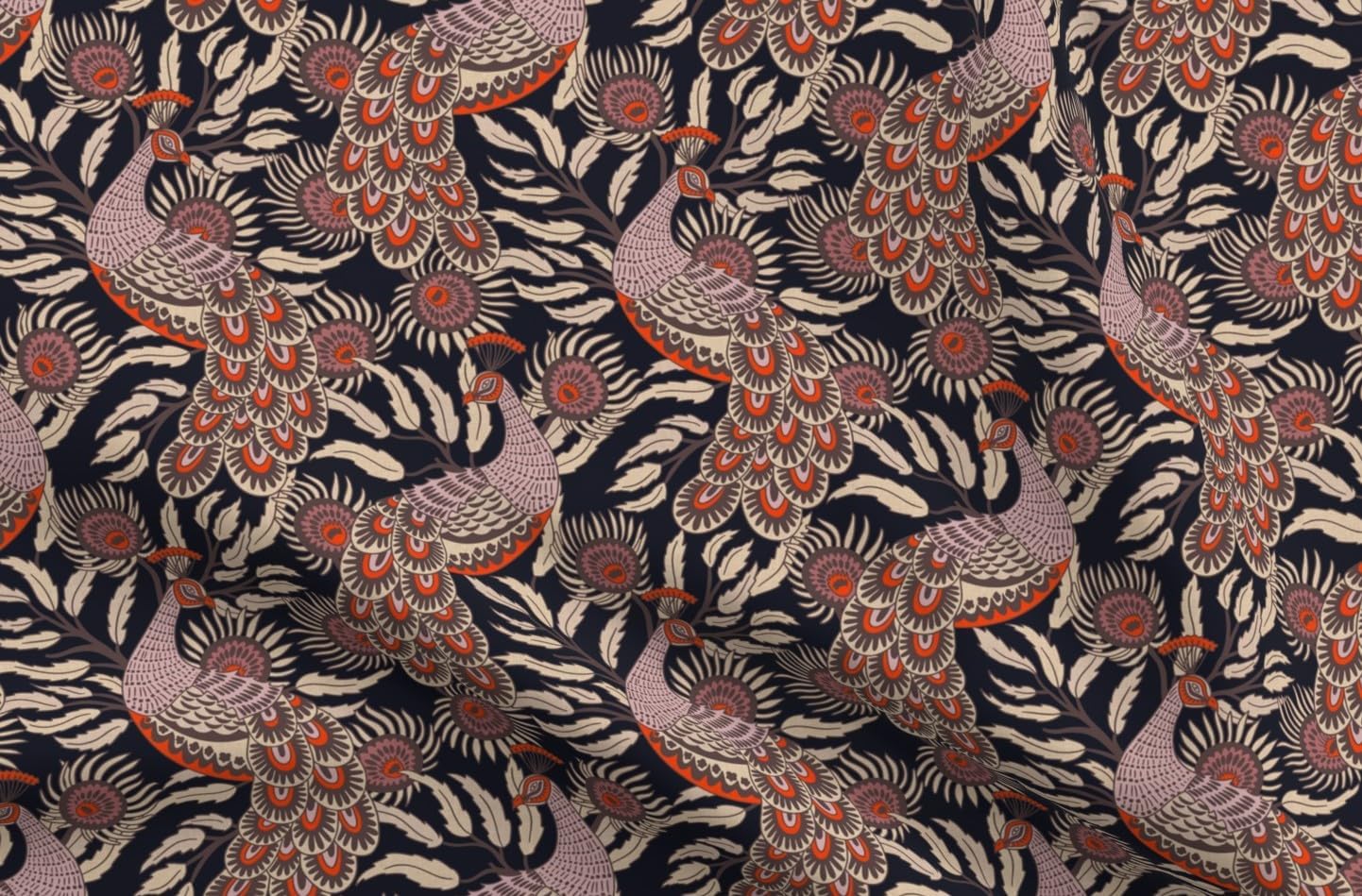 Spoonflower Fabric - Boho Maximalist Bird Animal Feathers Peacock Floral Glam Leaves Garden Printed on Petal Cotton Fabric Fat Quarter - Sewing Quilting Apparel Crafts Decor
