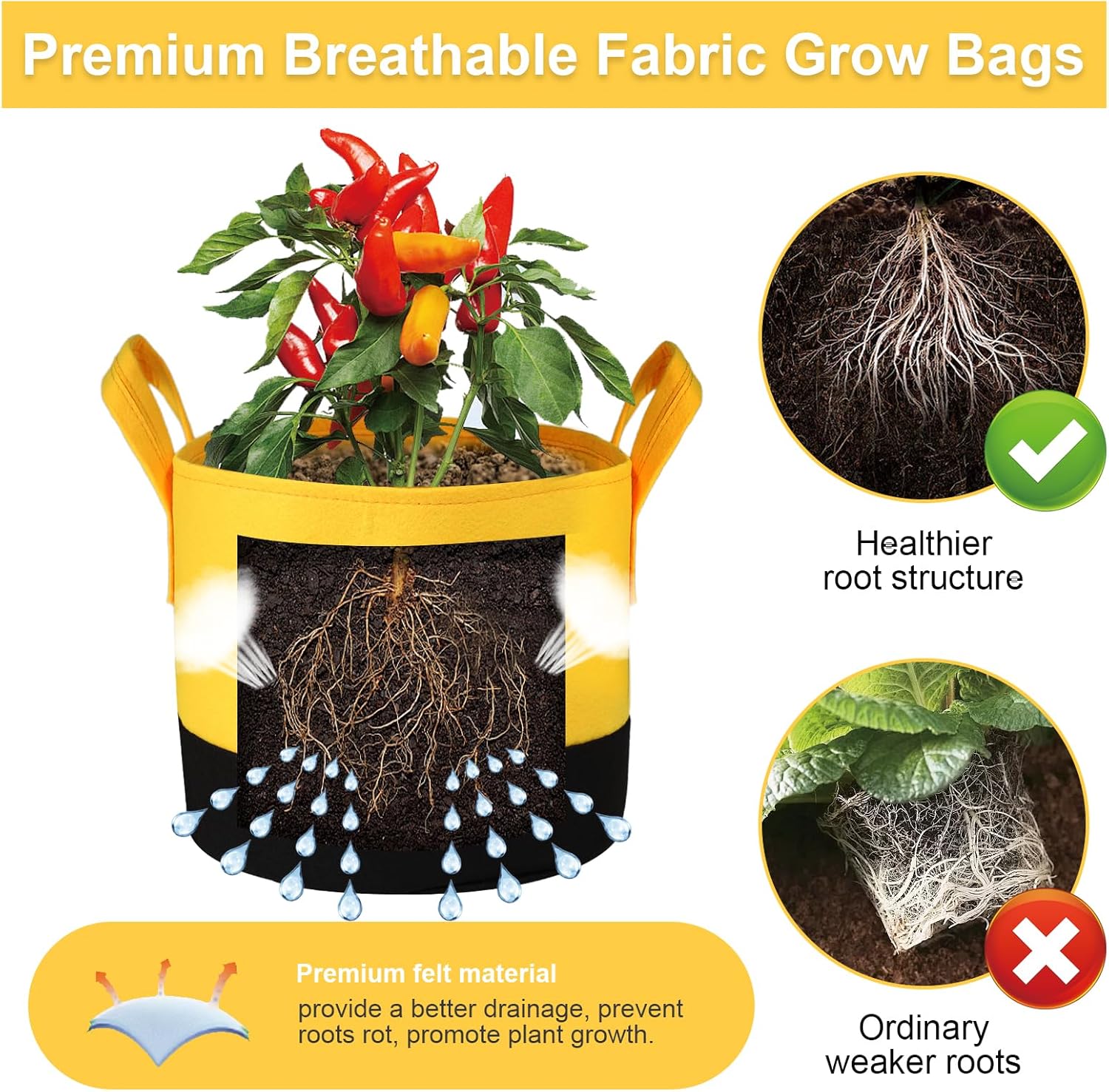 6-Pack 5/7/10 Gallon Grow Bags - 350G Heavy Duty Fabric Pots with Handles, Multi-Size Planter Bags for Potatoes Tomatoes Vegetables Fruit Flowers Herbs - Image 3
