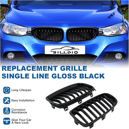 Miniatura 168 de Rejilla frontal negra brillante compatible con BMW Serie 3 G20 2019 2020 2021 2022 316i 318i 320i 328i 330i 330i 335i 340i Doble lamas negro