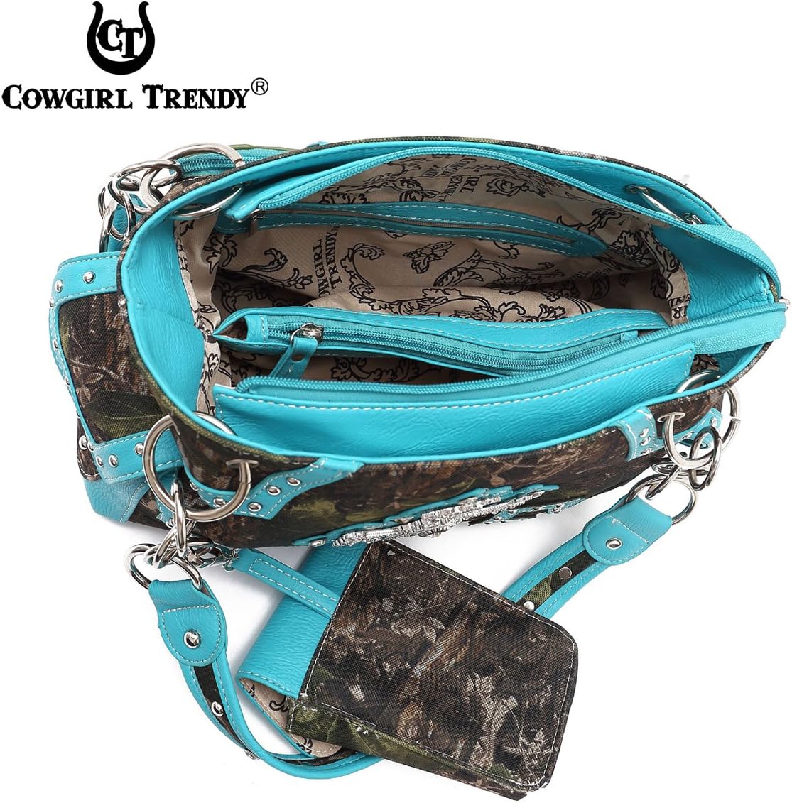 Camouflage Purse For Women Western Style Cross Studded Handbag CCW Camo Country Shoulder Bag Pouch Matching Wallet Set