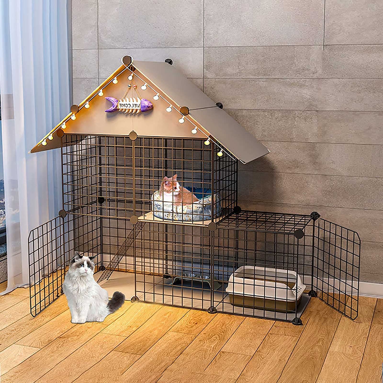 Generico recinto per Gatti Recinto per Gatti a 2 Livelli Recinto per Gatti da Interno Gabbia per Gatti Recinto per Gattini Gabbia per furetti Gabbie per Cani per Cani di Piccola Taglia, Gabbia per ca