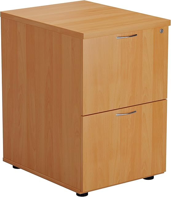 Office Hippo Heavy Duty Filing Cabinet, Robust File Cabinet, Office Cabinet with Anti-Tilt Mechanism, Lockable Filing Cabinet, Office Storage for A4 or Foolscap Filing - Beech, 2 Drawer