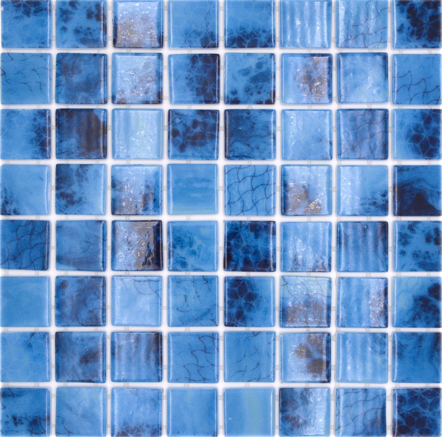 Poolmosaik Schwimmbadmosaik Recycling Glasmosaik blau glänzend Wand Boden Küche Bad Dusche Mosaikplatte Mosaikboden
