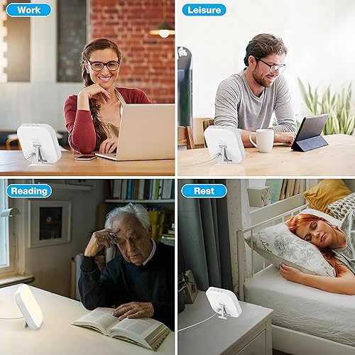Miniatura 7 de Qoosseine Lámpara de terapia de luz, caja de luz sin rayos UV de 10000 lux, con 4 niveles de brillo, 4 temperaturas de color, 4 funciones de