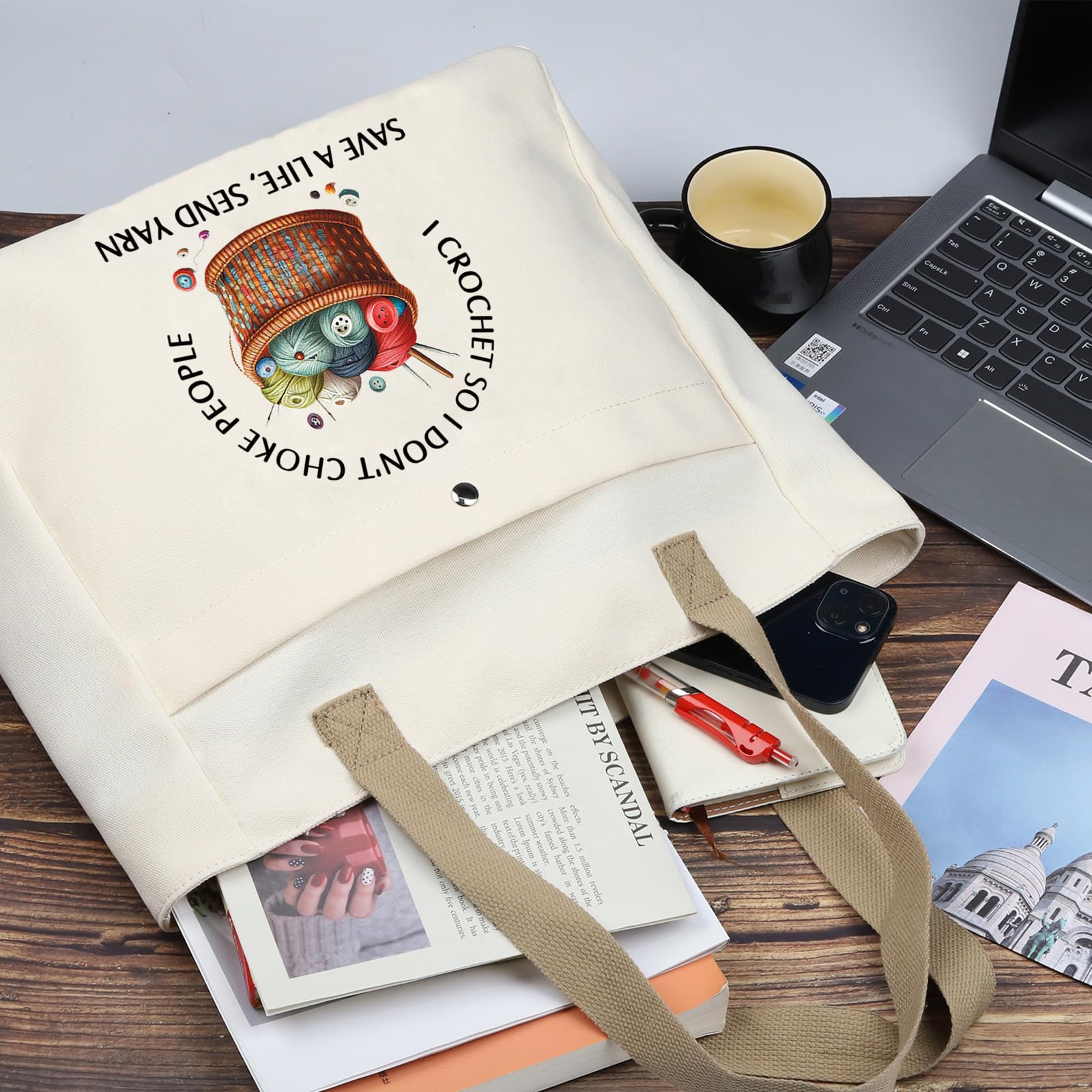 PLITI Crochet Gift For Crochet Lover Knitting Lover Gift I Crochet So I Don't Choke People Save A Life Send Yarn Tote Bag (Crochet So Yarn TBU) - Image 3