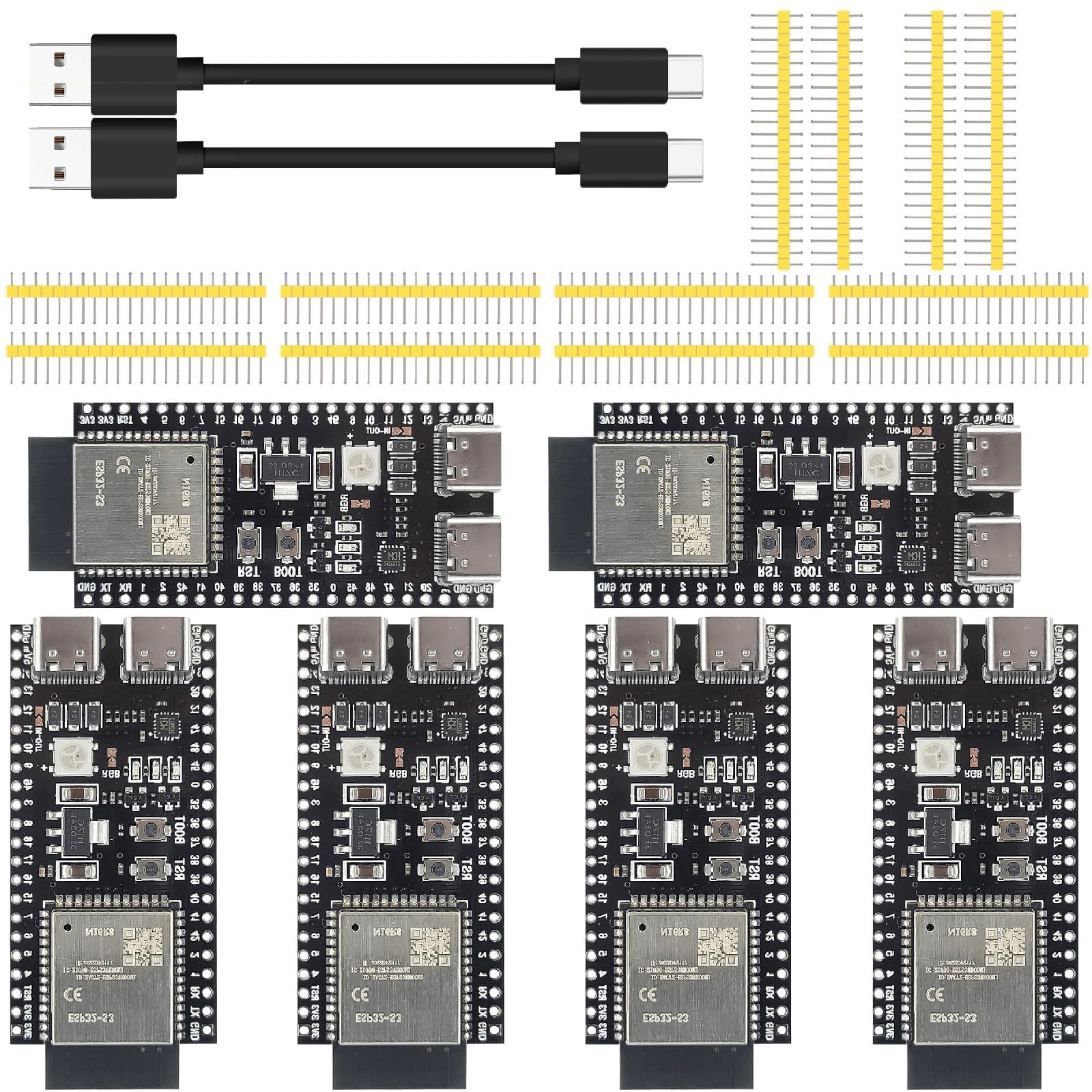 6 szt. ESP32 devkit s3 płytka rozwojowa z modułem WiFi BT - ESP32-S3-wroom-1 n16r8 mcu, 44-pinowa 8 m psram i kabel typu c do projektów iot