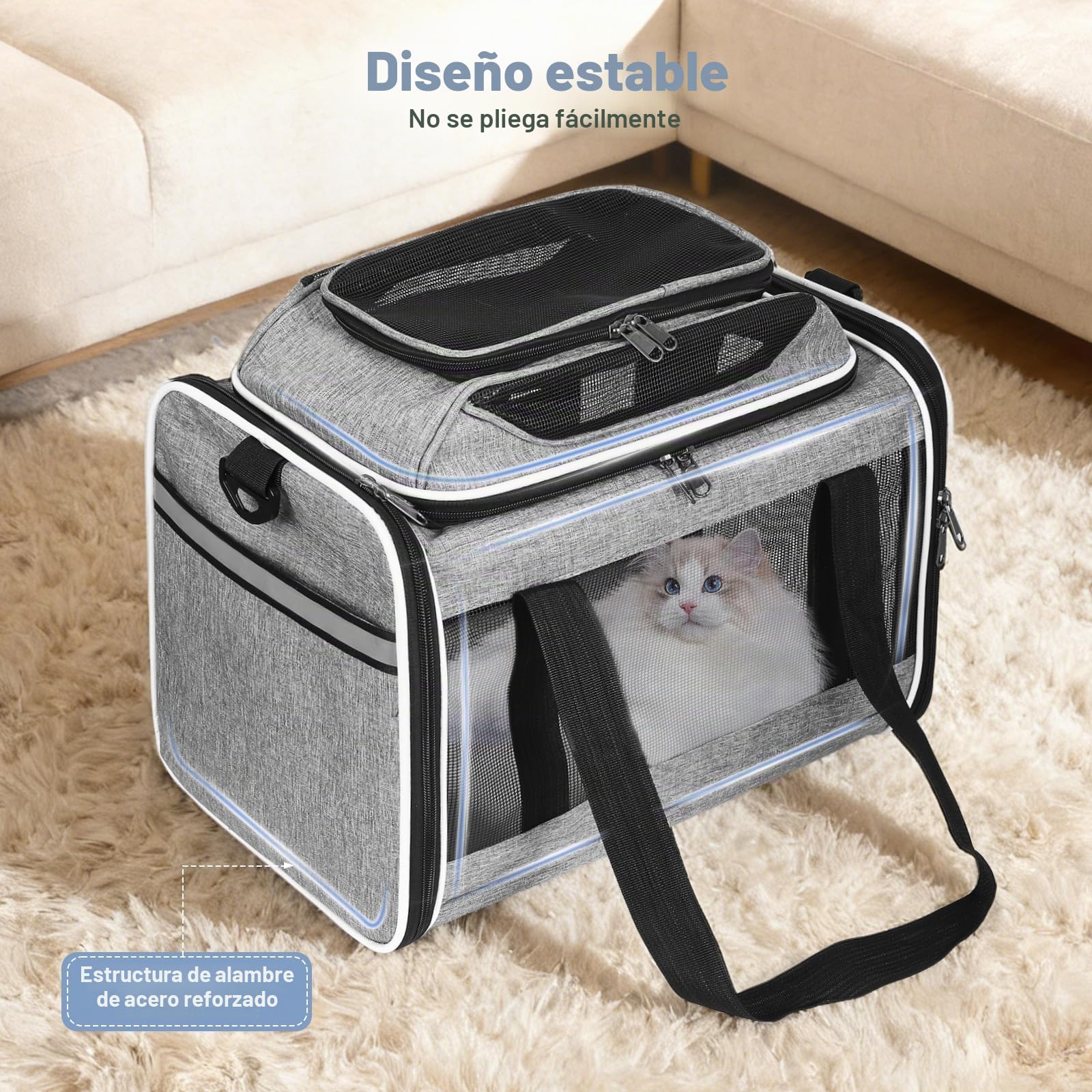 Transportín Perro y Gato Plegable, Gran Capacidad Transpirable con Colchón Suave, hasta 9 kg Gato / 5.8 kg Cane