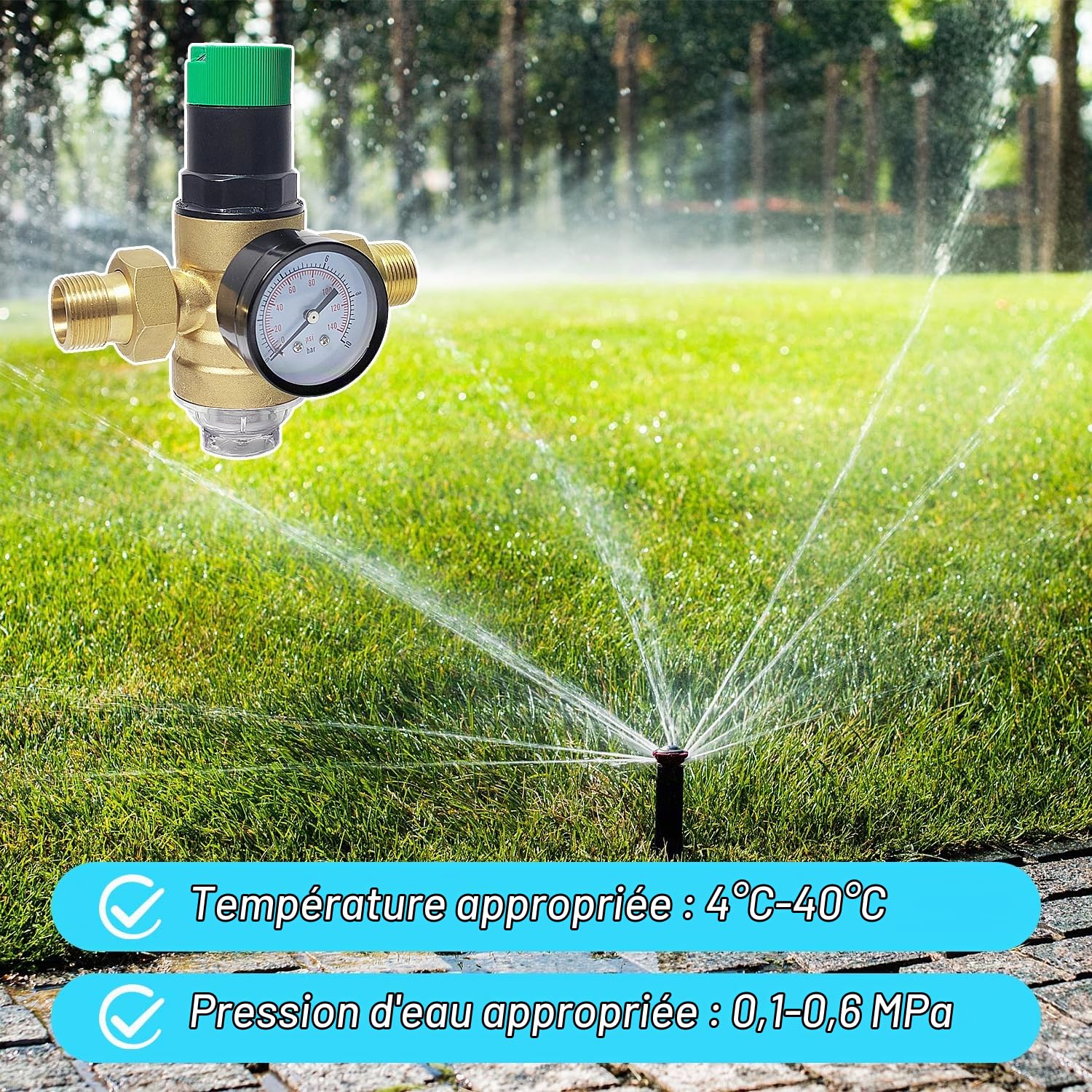 1/2 Pouce Ajustable Reducteur de Pression Eau, DN 15 Laiton épaissi Limiteur de Pression, Réducteur de Pression Eau Avec Filtre et Manomètre, Applicable à La Maison, Le Bâtiment, L'usine