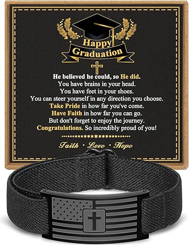 HEYOLL Graduation for Him 2025 College, Cross Bracelet for Men Black American Fl