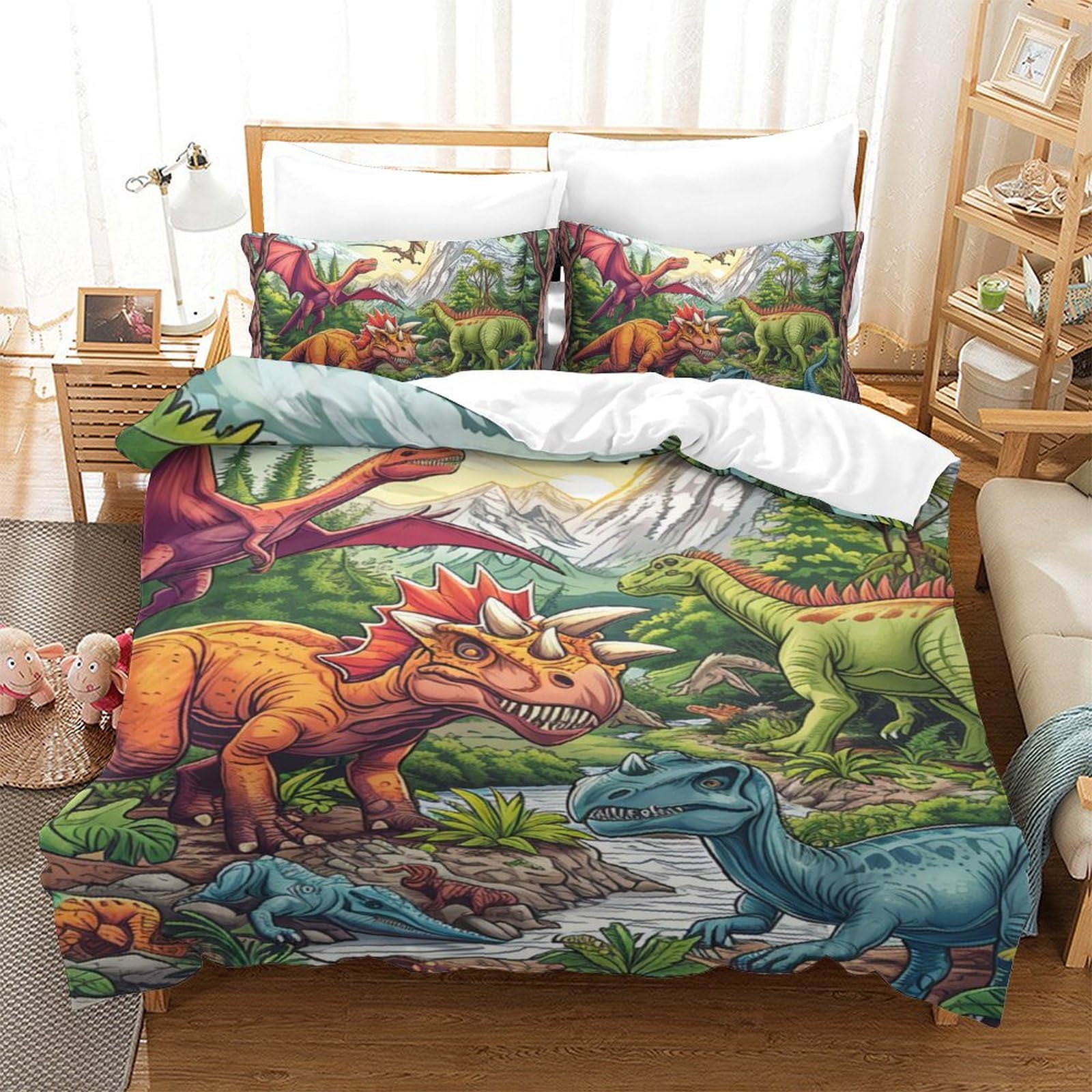 Parure de lit dinosaure 140x200 cm en microfibre pour chambre d'enfant