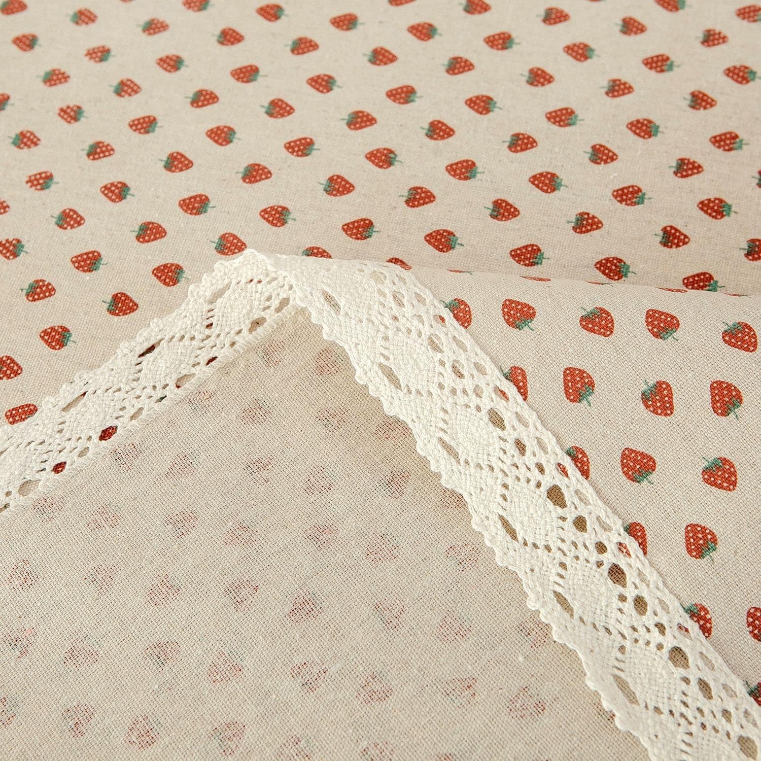 Red Strawberry Lace Rectangle Tablecloth Cotton Linen Table Cover for Kitchen Dinning Outdoor Picnic Party Tabletop Oblong 55 x 98 inch