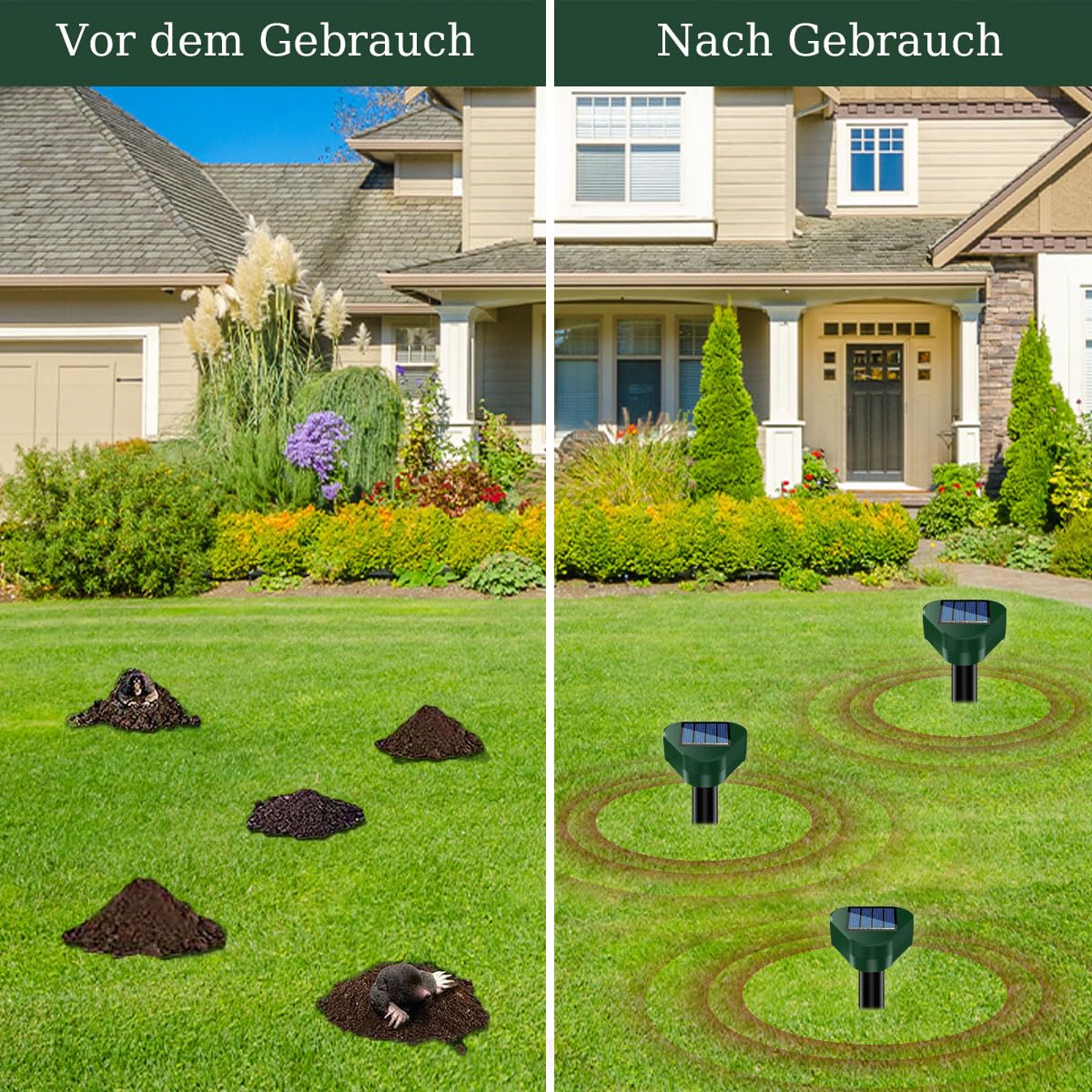 Ahuyentador de Topos 4 Piezas, IP65 Impermeable, Campañoles, Ratones, Hormigas y Serpientes, Apto para Jardines, Campos, Cultivos, Campos de Golf