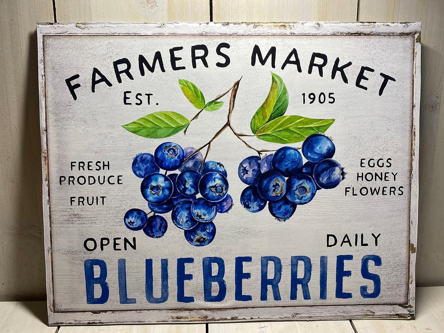 Farmer's Market Blueberries Sign,Farmhouse Blueberry Sign, Blueberry Wall Art Garage Diner Cafe Home Wall Decor Art Tin Signs Vintage 8x12 Inch