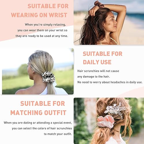 Miniatura 6 de Cutebe Paquete de 8 coleteros de seda para mujer, suaves y satinados, elásticos para el cabello, sin daños, bandas de goma, accesorios para el