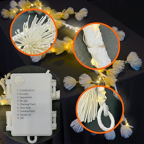 Miniatura 9 de Árbol de pino blanco artificial con ramas iluminadas, árboles de flores con luces LED para decoración de Navidad e interiores (20 pulgadas)