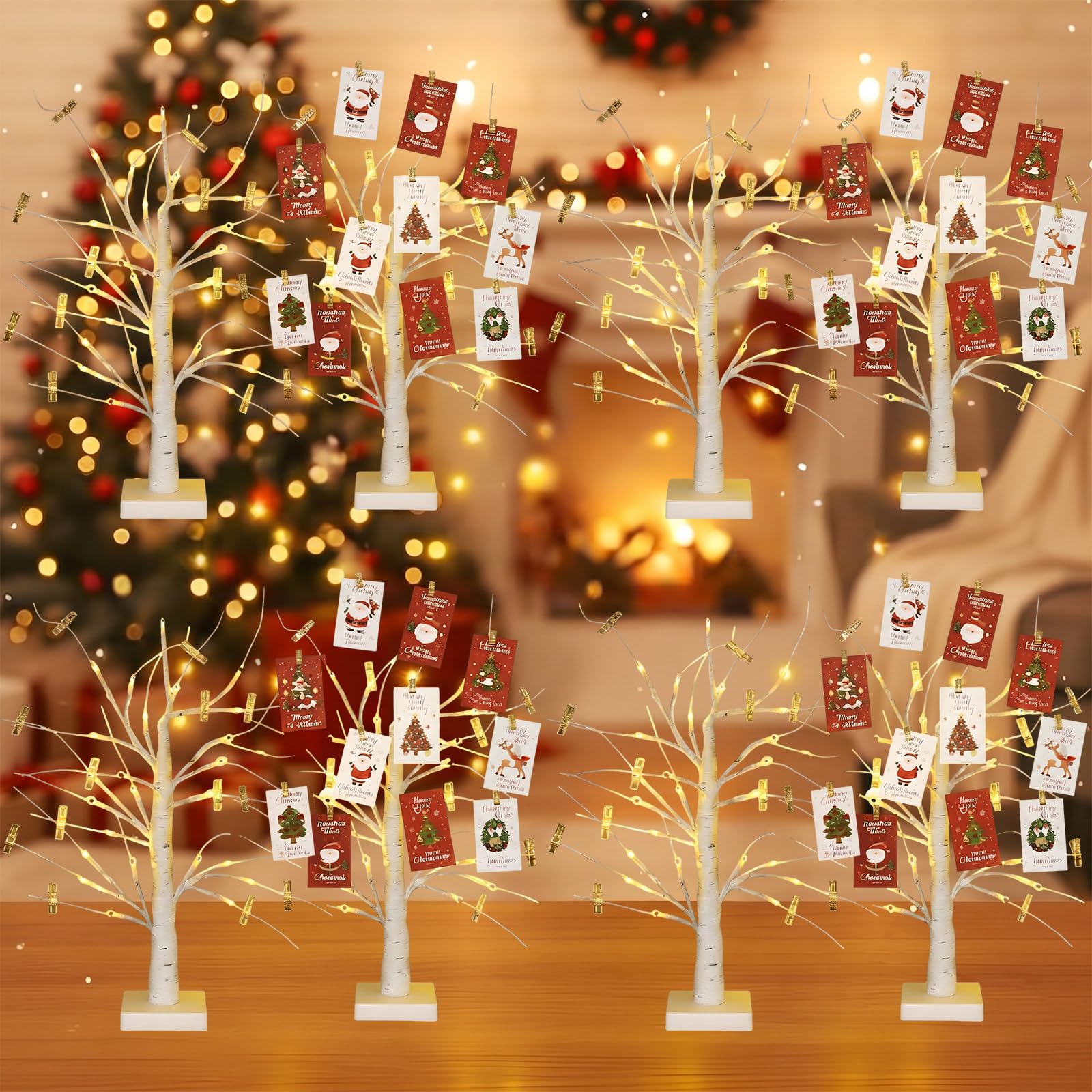 Porte-cartes cadeaux LED bouleau blanc de 60 cm pour affichage mémo
