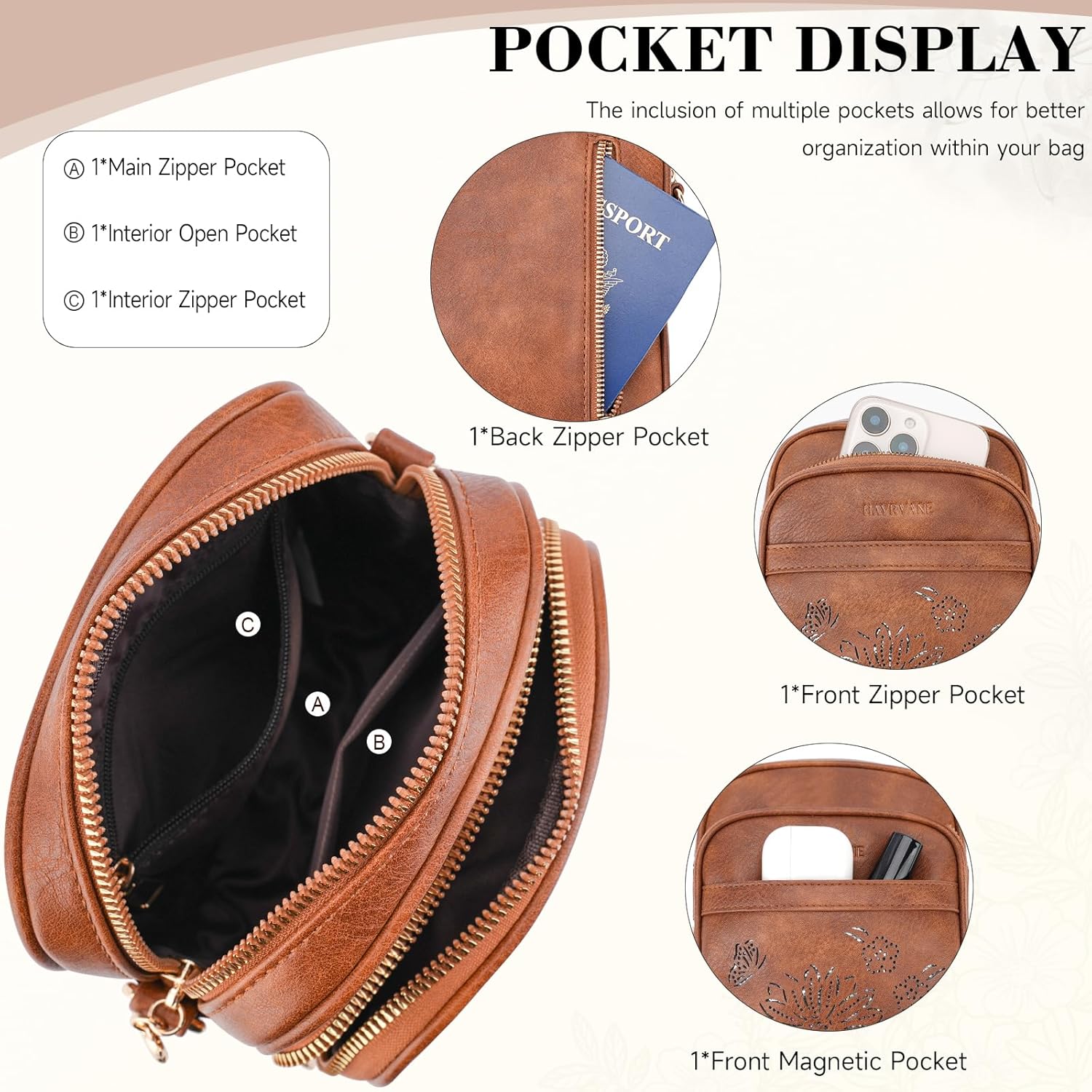 Crossbody Bags for Women Designer Leather Cell Phone Wallet Purses with Card Slots Triple Compartment - Image 3
