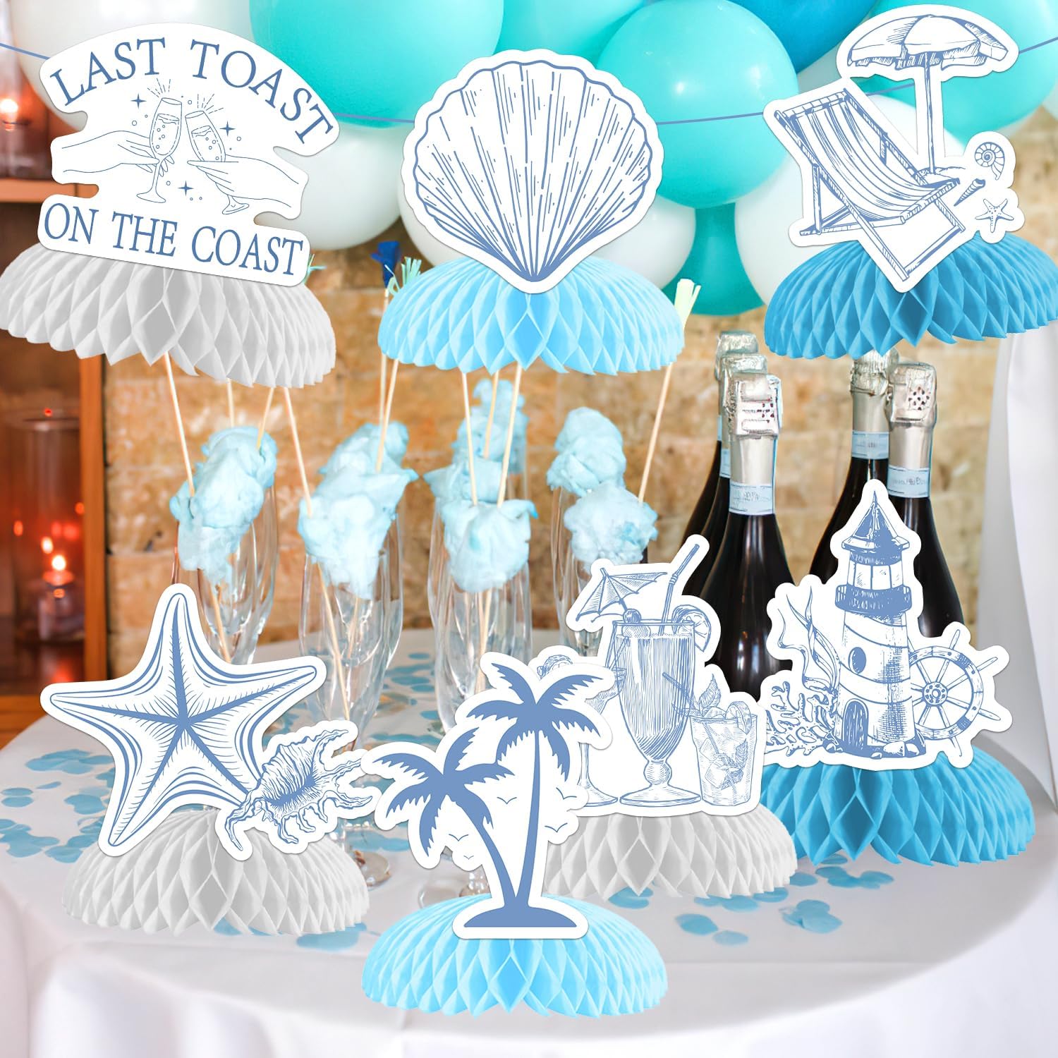 Last Toast On The Coast Bachelorette Honeycomb Centerpieces for Table, Last Toast On The Coast Bachelorette Decorations Coastal Beach Bachelorette Table Decor for Bridal Shower Bachelorette Supplies
