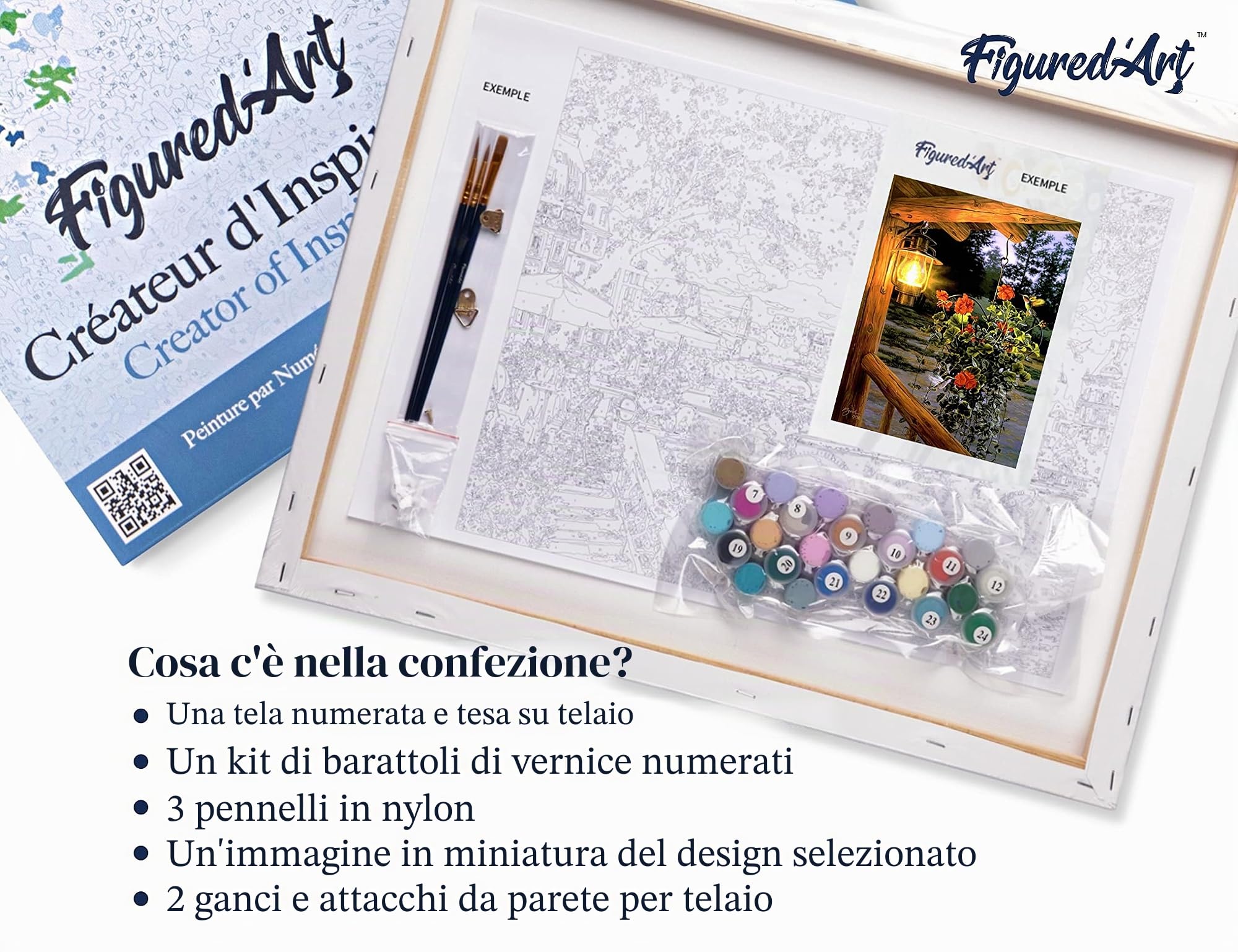 Figured'Art Dipingere con i Numeri con Telaio - Paint by Numbers Lanterna sotto il portico, Passatempo per Adulti, Kit Completo, Hobby Creativi - Quadri fai da te 40x50cm Tela Già Incorniciata