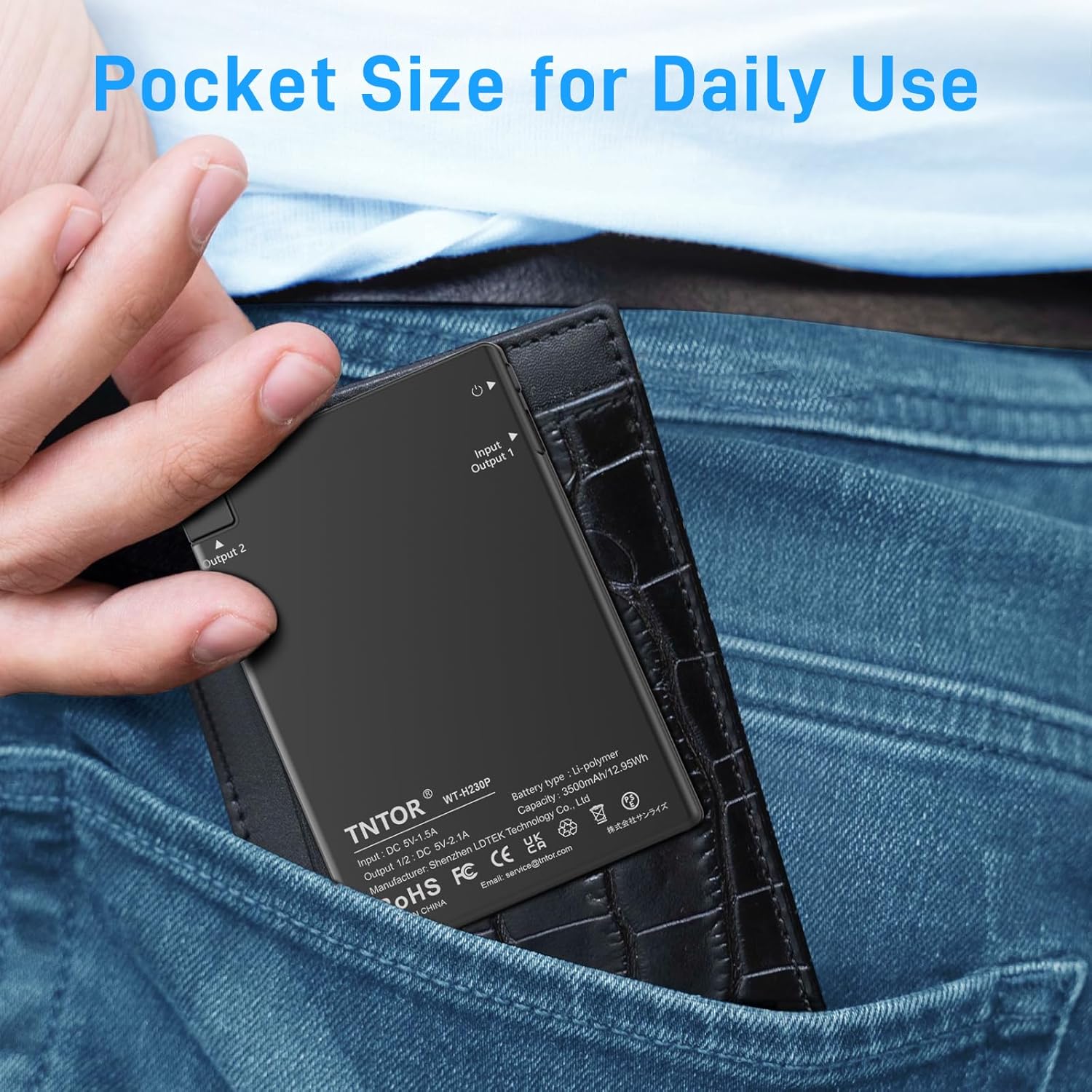 TNTOR Thin Portable Phone Charger with Built in Lightning Cable-3500mAhUltra Slim Travel Power Bank for Pocket Wallet Compatible with iPhone 14/13/12/11/X/8 Series (Not for iPhone 15 16 Series) - Image 6